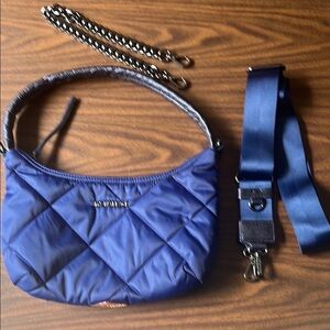 MZ Wallace Blue Quilted Shoulder Bag with Chain Strap